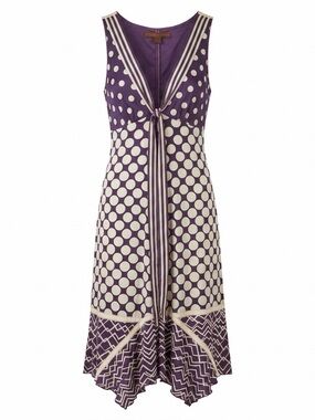 Purple Polka Dot Asymmetrical Tie-Front Dress